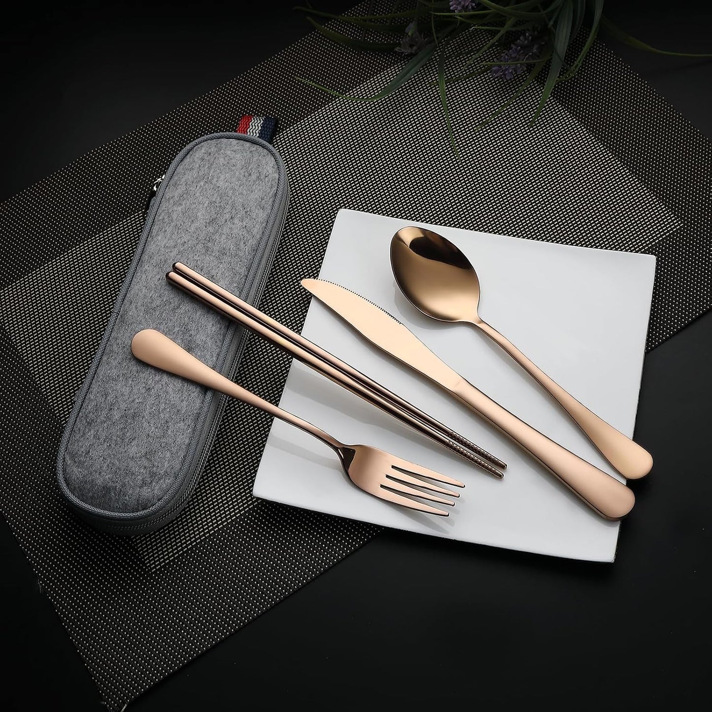 Juego cubiertos acero inox reutilizables viaje adultos