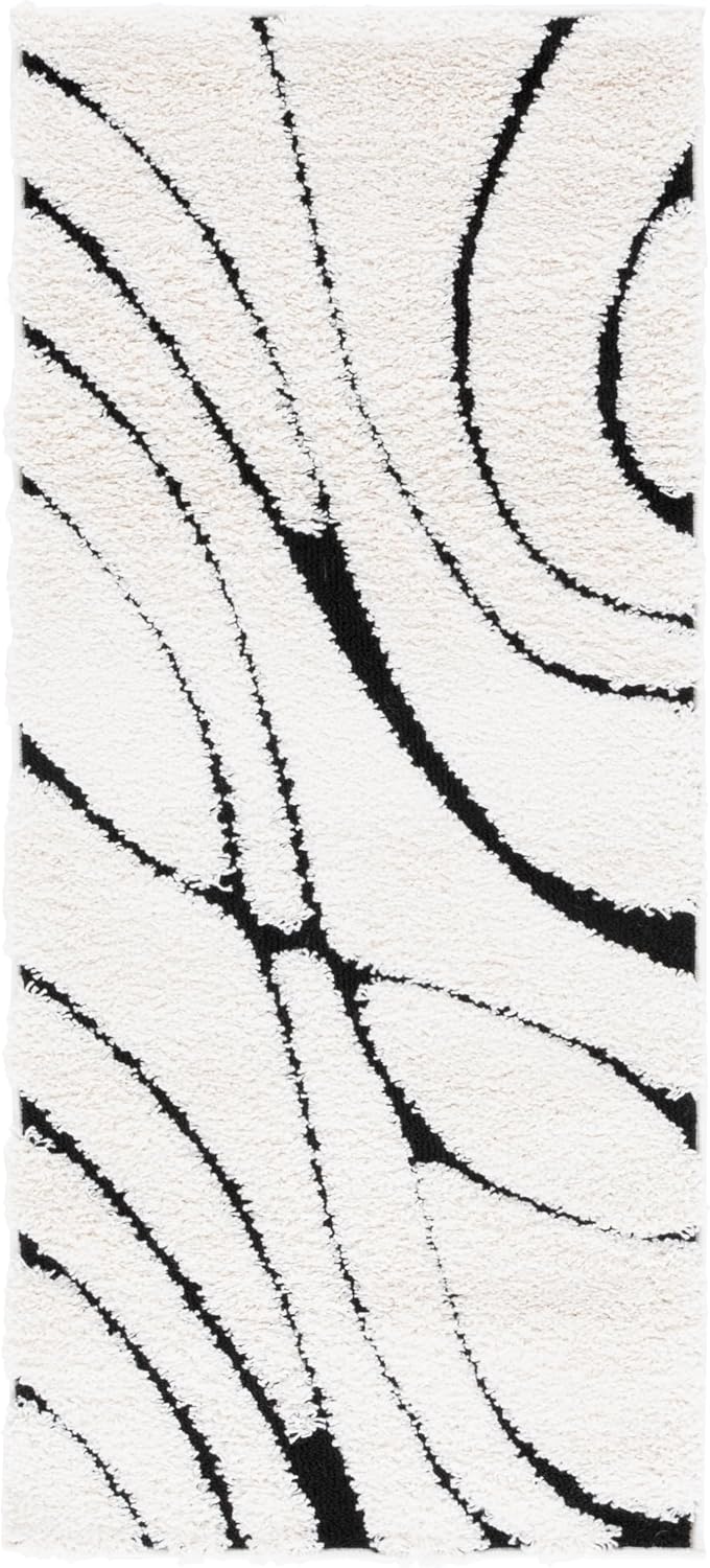 Alfombra decorativa 2'3"x5' marfil y negro no pelusa