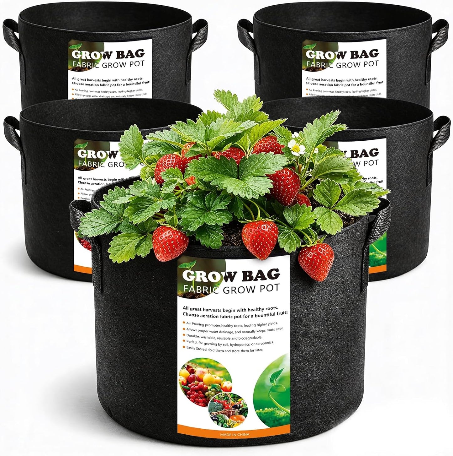 5 Pzas Bolsas Cultivo 5gal Tela Aireada con Asa