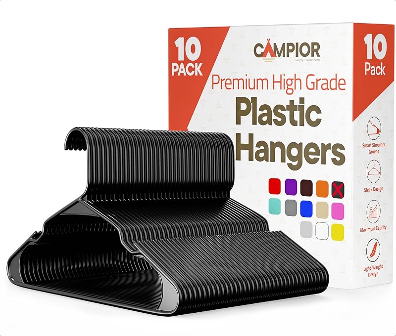 10 Pzas Perchas Plástico Negro Antideslizantes para Vestidos Tiras