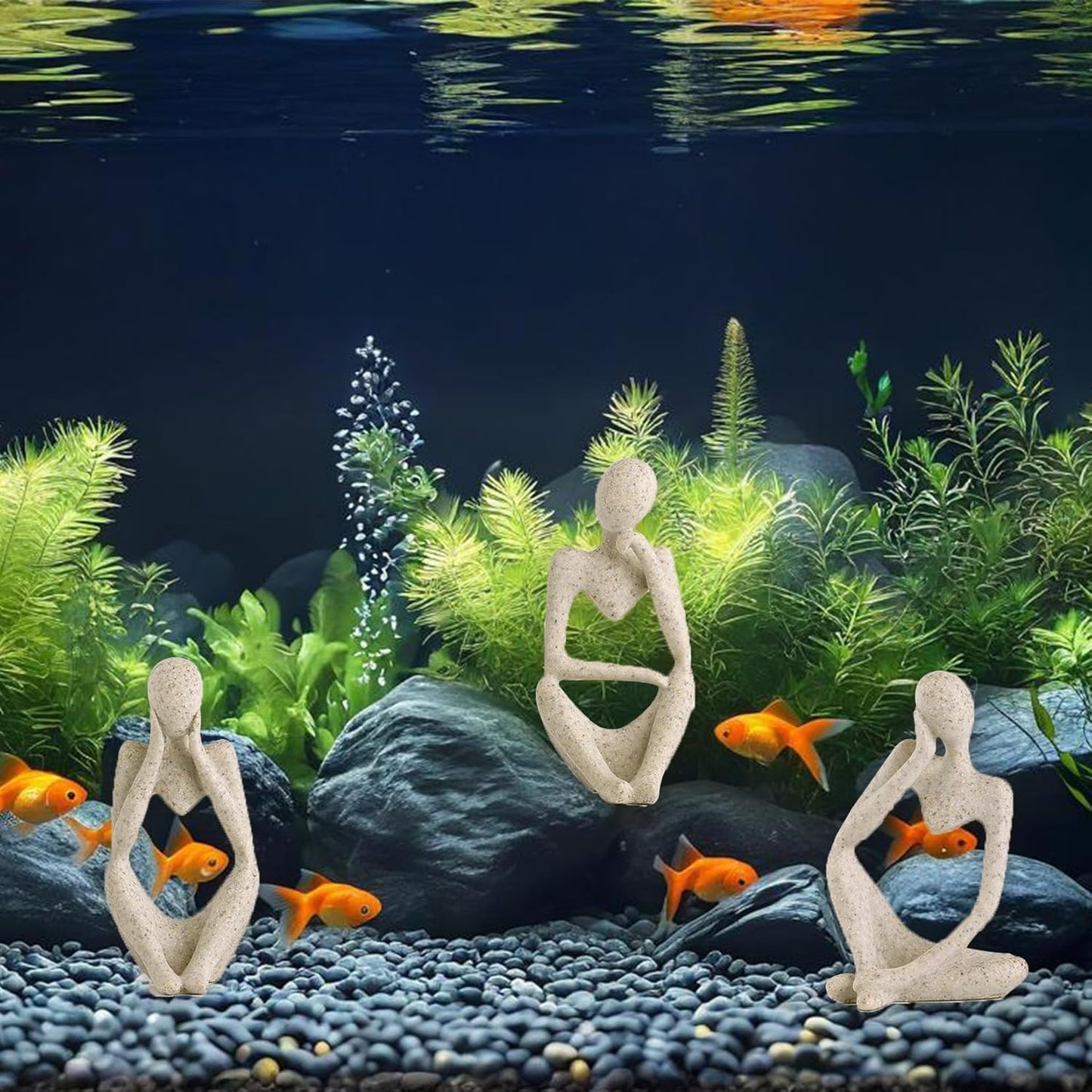 3 Pzas Decoración Acuario Estatua Arenisca Resina Abstracta