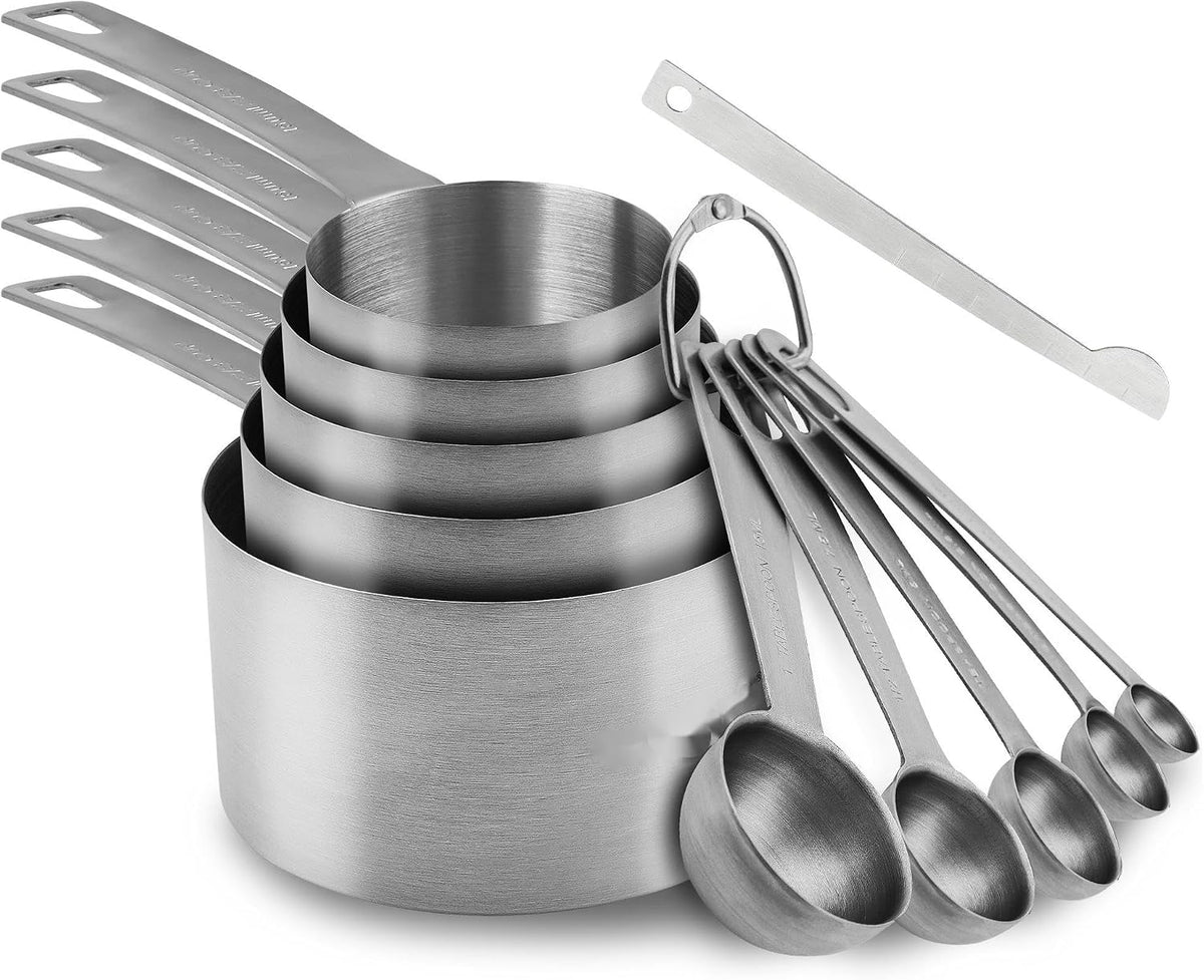 Set 11 Tazas y Cucharas Medidoras Acero Inox 18/8