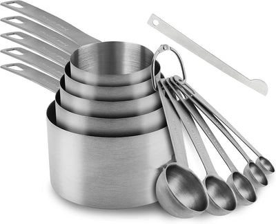 Set 11 Tazas y Cucharas Medidoras Acero Inox 18/8