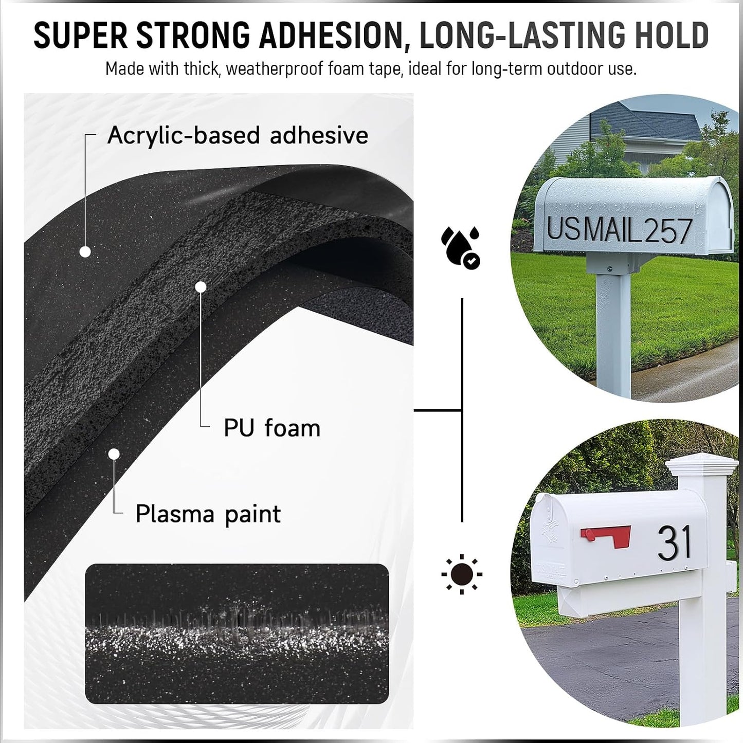 Números buzón autoadhesivos 3pulg aluminio espuma gruesa