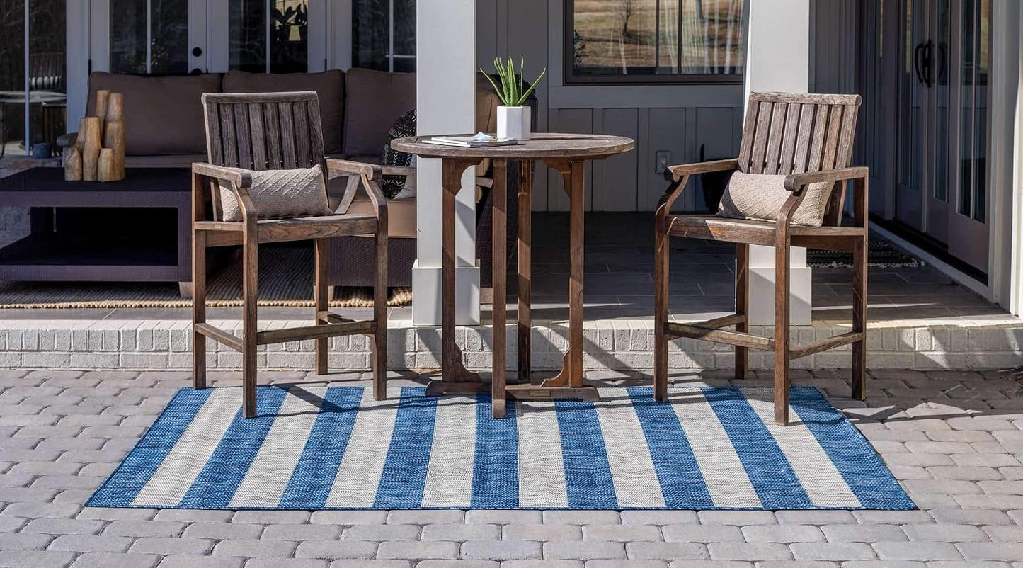 Alfombra rayas envejecida 4x6ft rectangular azul/gris