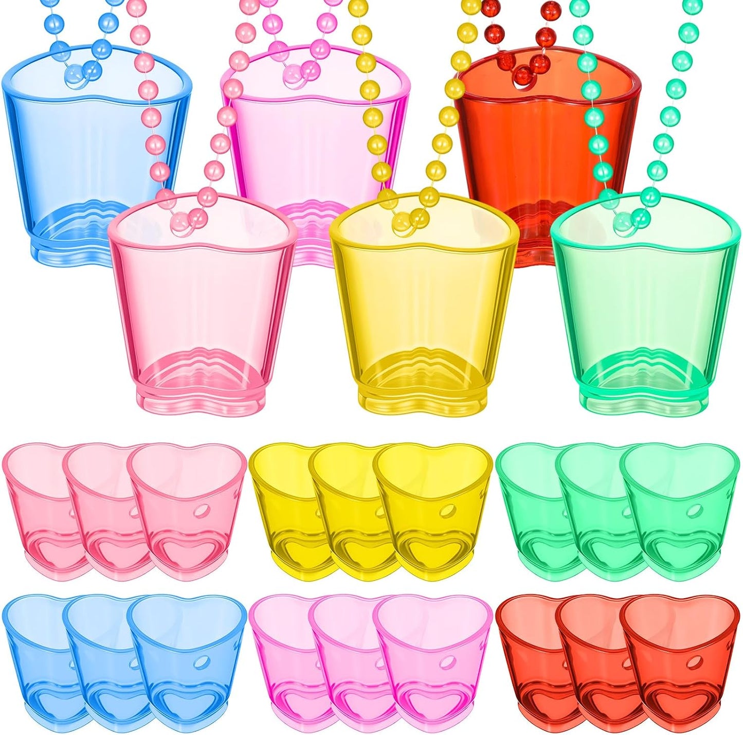 Set 24 vasos chupito corazón arco iris con cuentas para fiestas