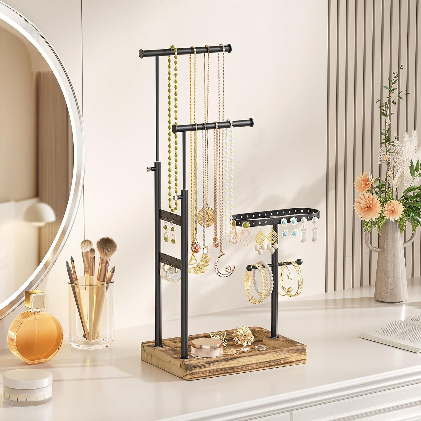 Soporte giratorio ajustable para collares y aretes negro