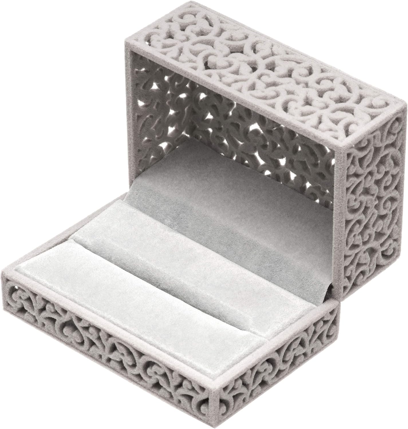 Caja terciopelo para anillos de compromiso gris