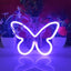 Luz neón mariposa USB o 3 pilas AA decoración pared LED morado