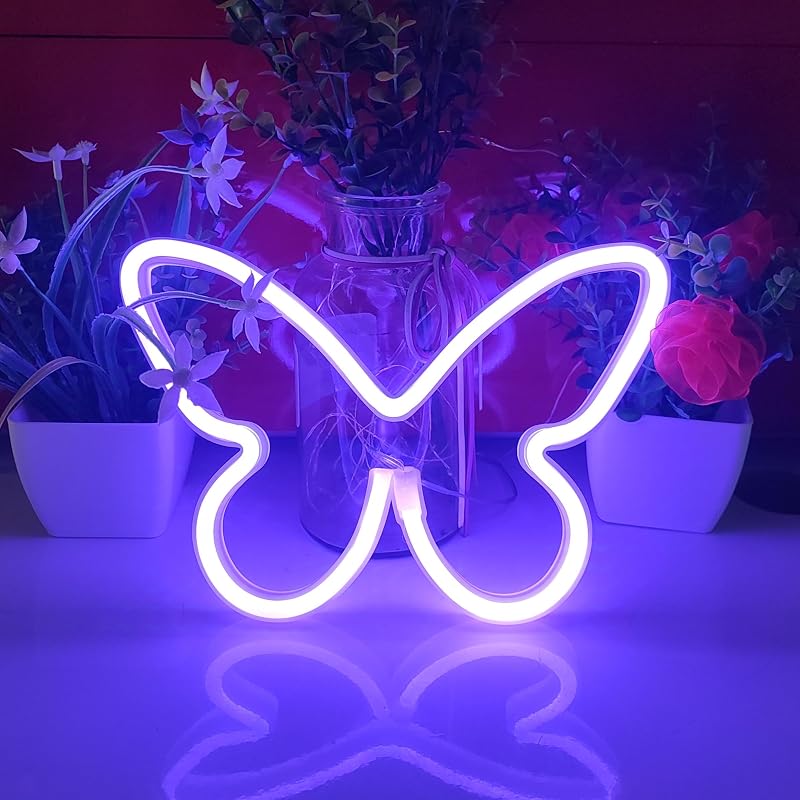 Luz neón mariposa USB o 3 pilas AA decoración pared LED morado
