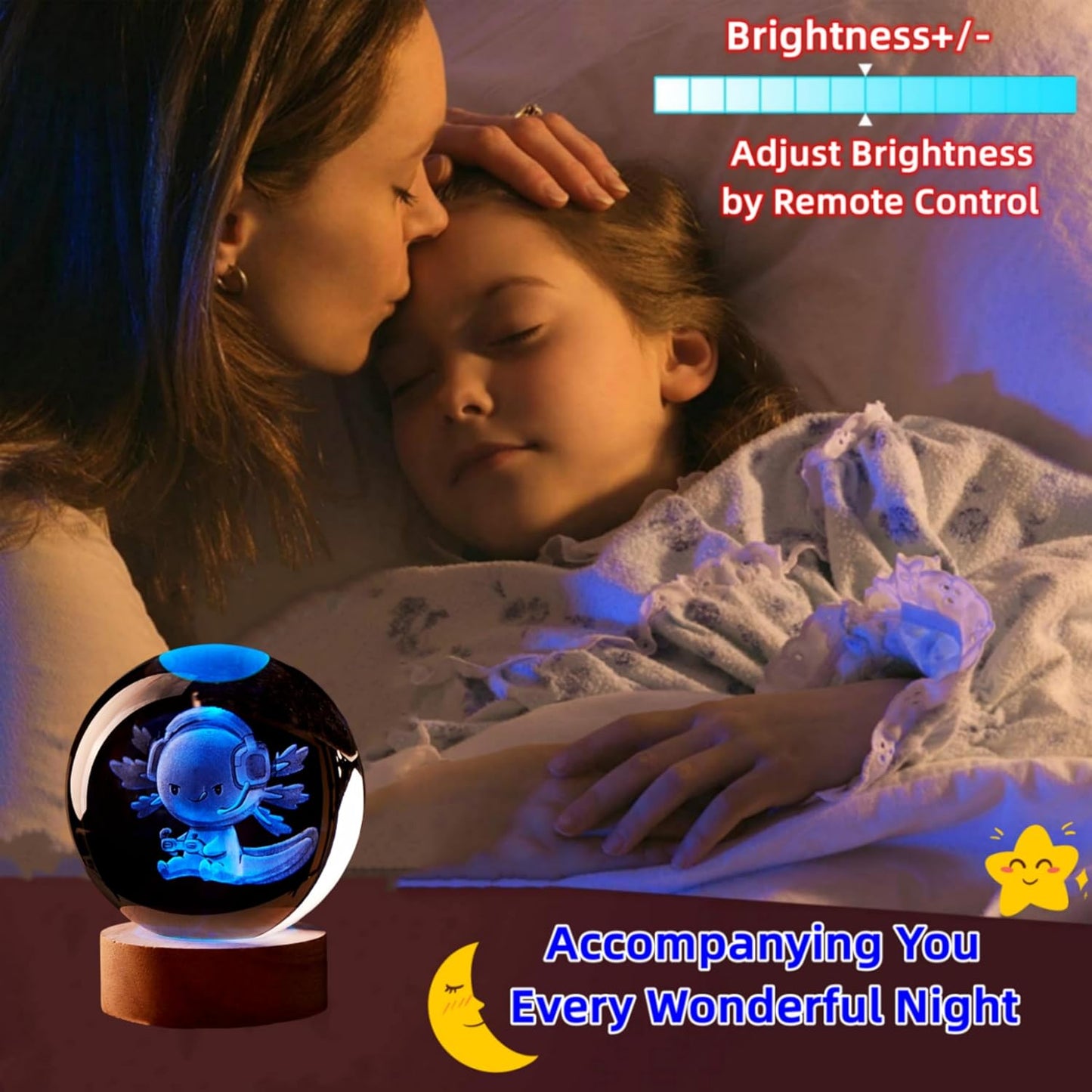 Luz nocturna bola cristal ajolote 3D 16 colores control remoto