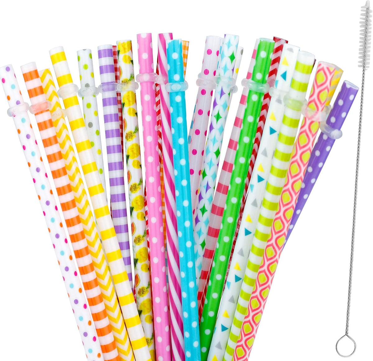 30 Pzas Pajitas Plástico Reutilizables 9" Rayas para Jarra Mason