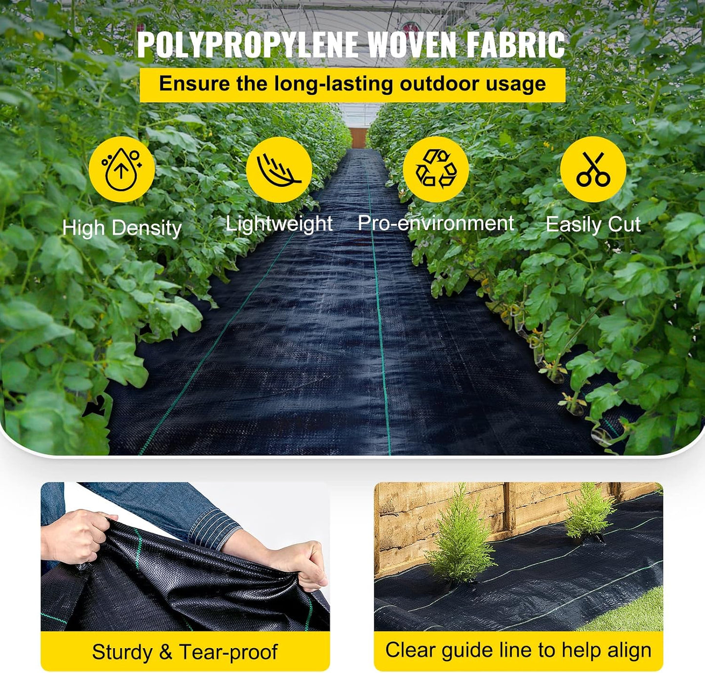 Tela geotextil resistente 4x250pies para jardinería