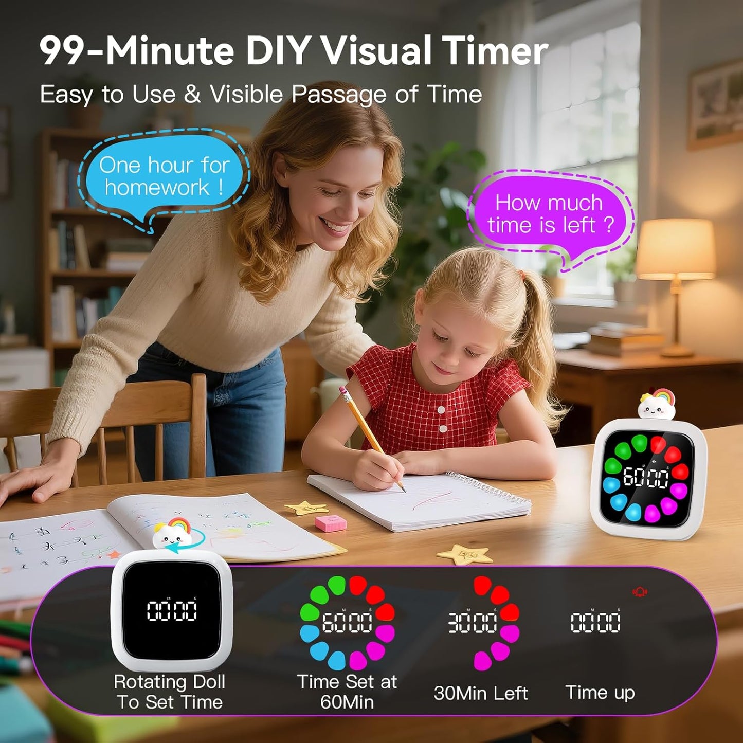 Temporizador visual digital para niños 99 min 19 tonos