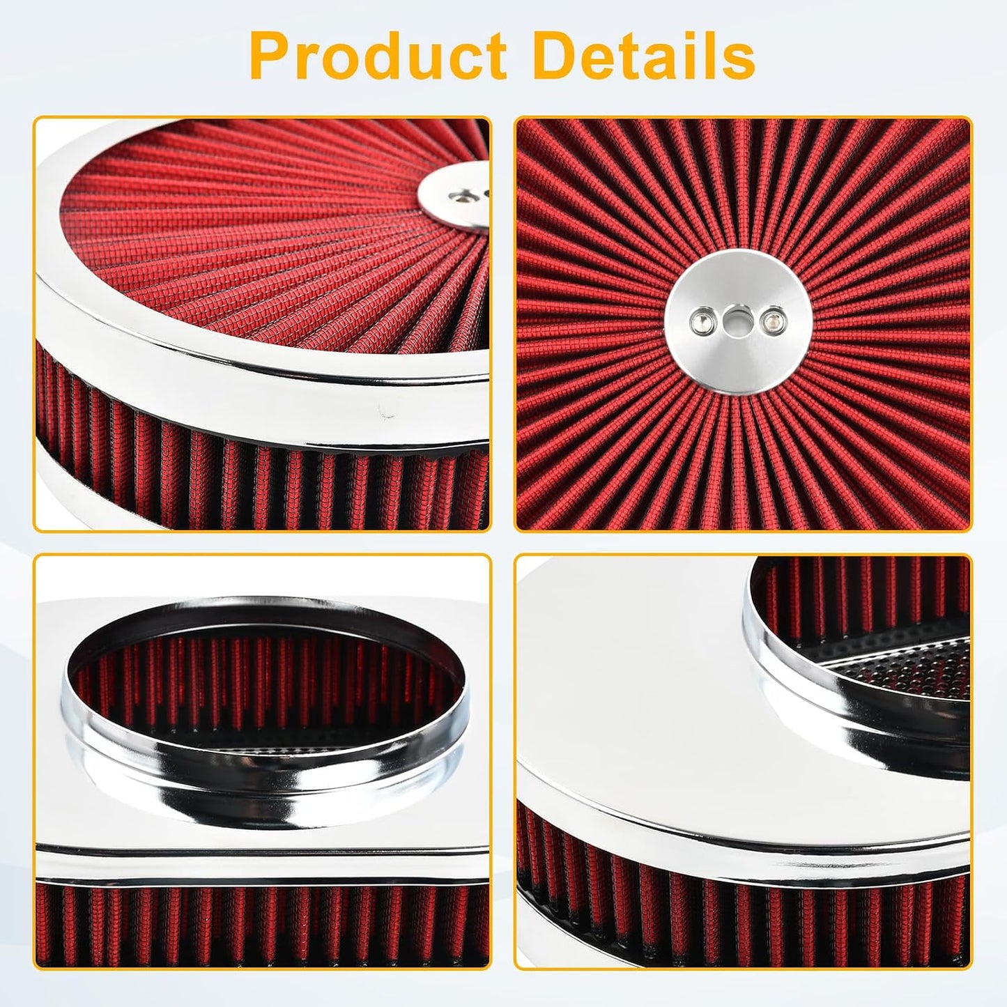Filtro aire ovalado 12x2pulg comp V8 GMC Chevy Ford Rojo