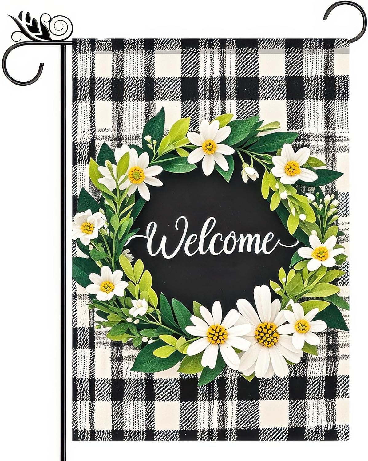 Bandera jardín 12x18pulg cuadrícula blanca y negra