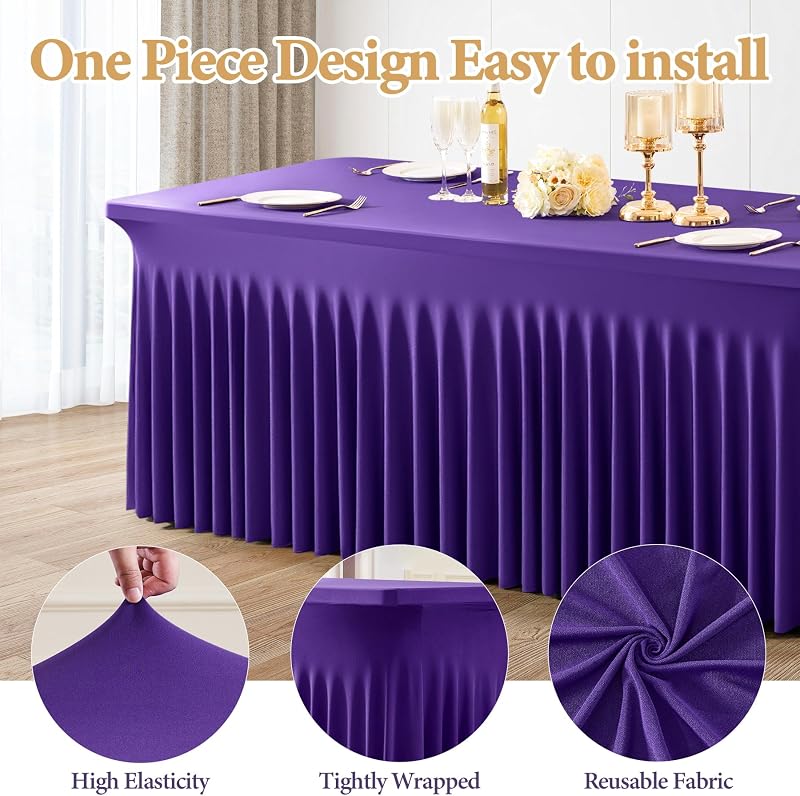 6 Manteles Elastano Morado 72x30pulg Ajustables para Eventos