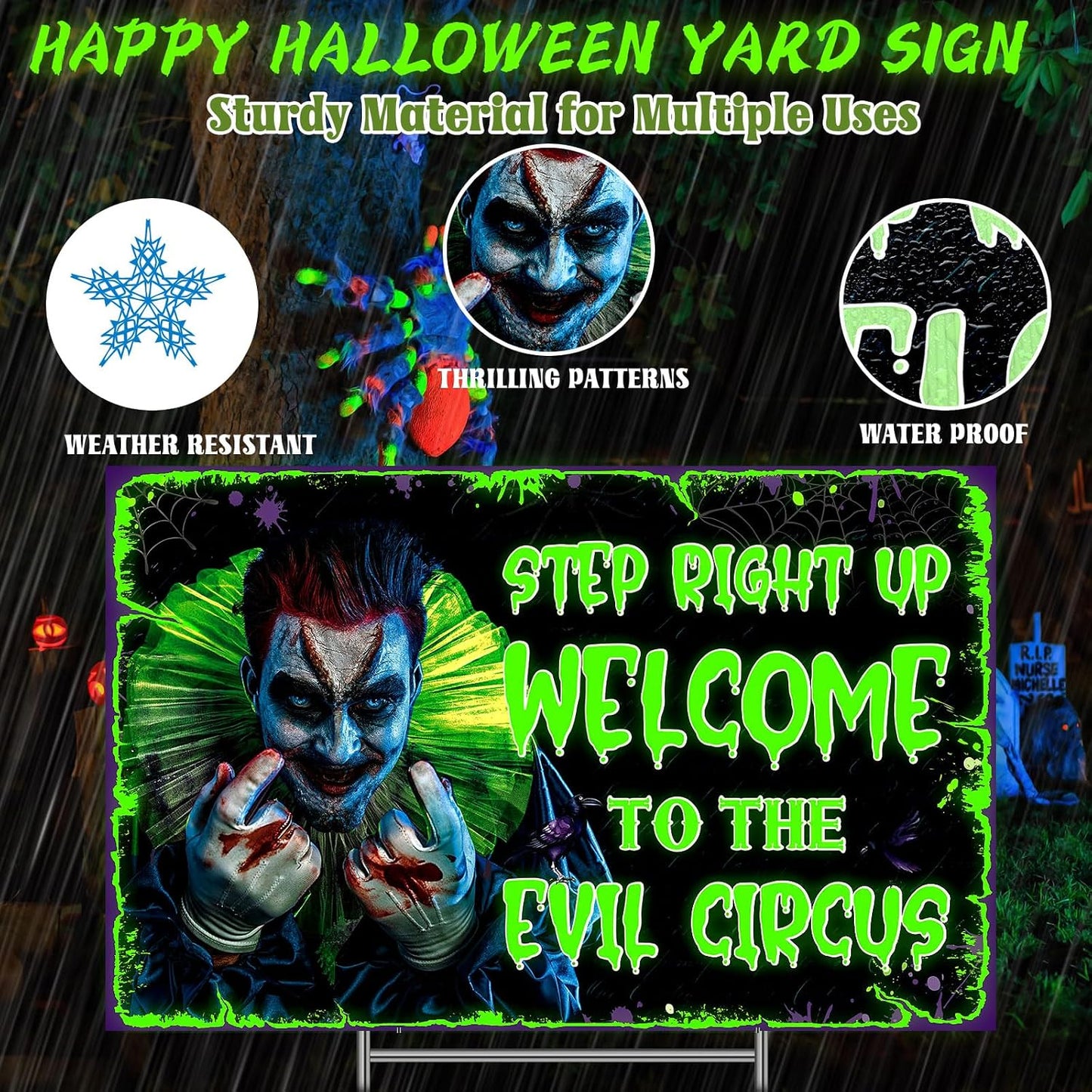 Cartel Halloween payaso circo fluorescente grande