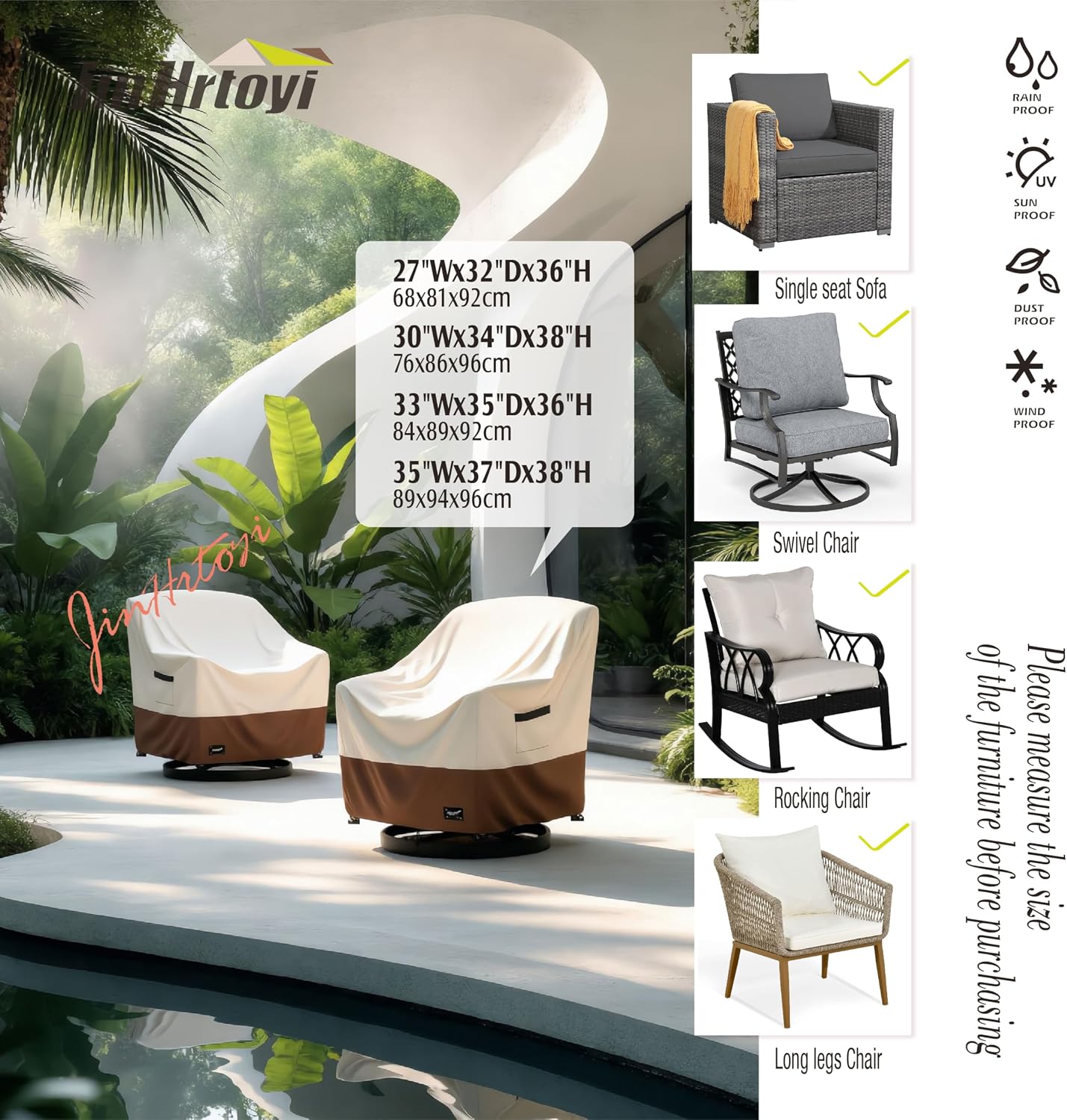 2 Fundas sillas exterior 35x37x38pulg impermeables