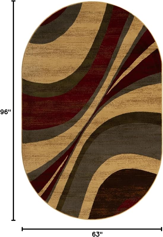 Alfombra área ovalada Ngada 5x8ft beige/rojo