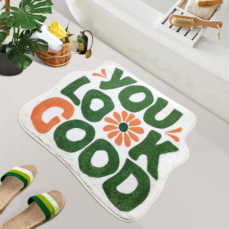 Alfombra baño microfibra antideslizante verde naranja