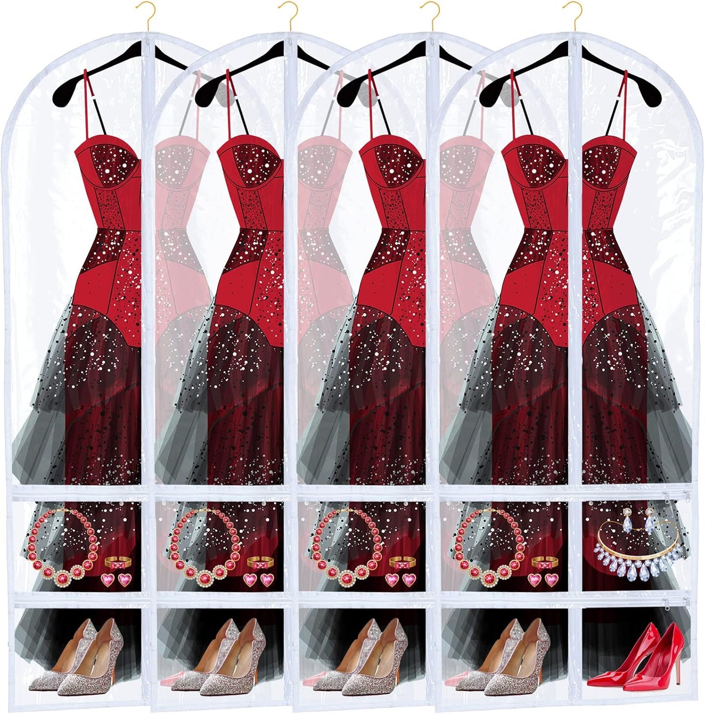 4 Bolsas PVC Transparente para Baile con Cremallera 22.8x65"