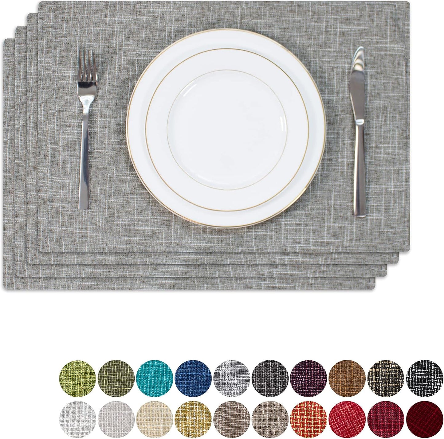 Set 4 Manteles Lino Mesa Cocina 13x19pulg Gris