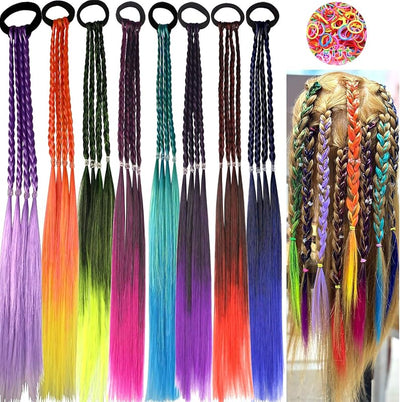 Extensiones cabello trenzado coloridas para niña 8 pzas estilo D