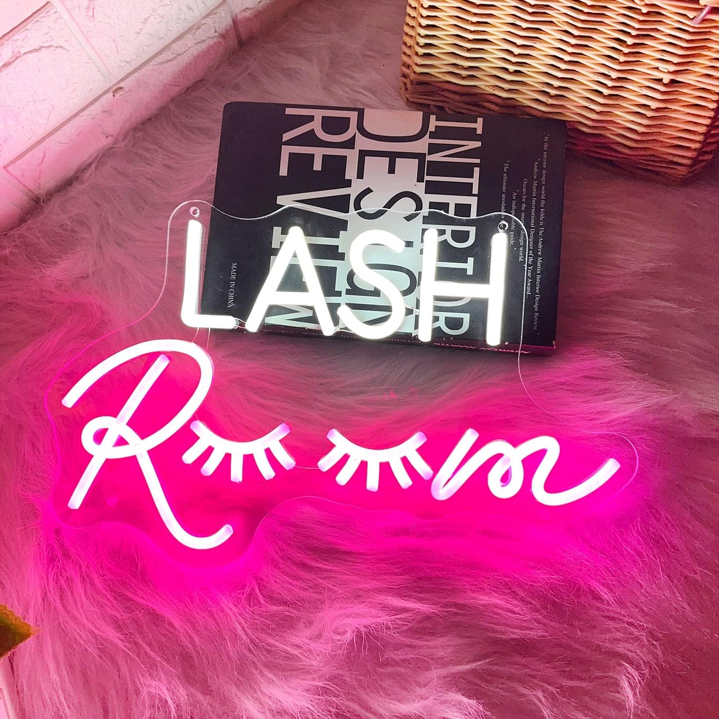 Pestañas neón LED rosa claro con luz USB para decoración
