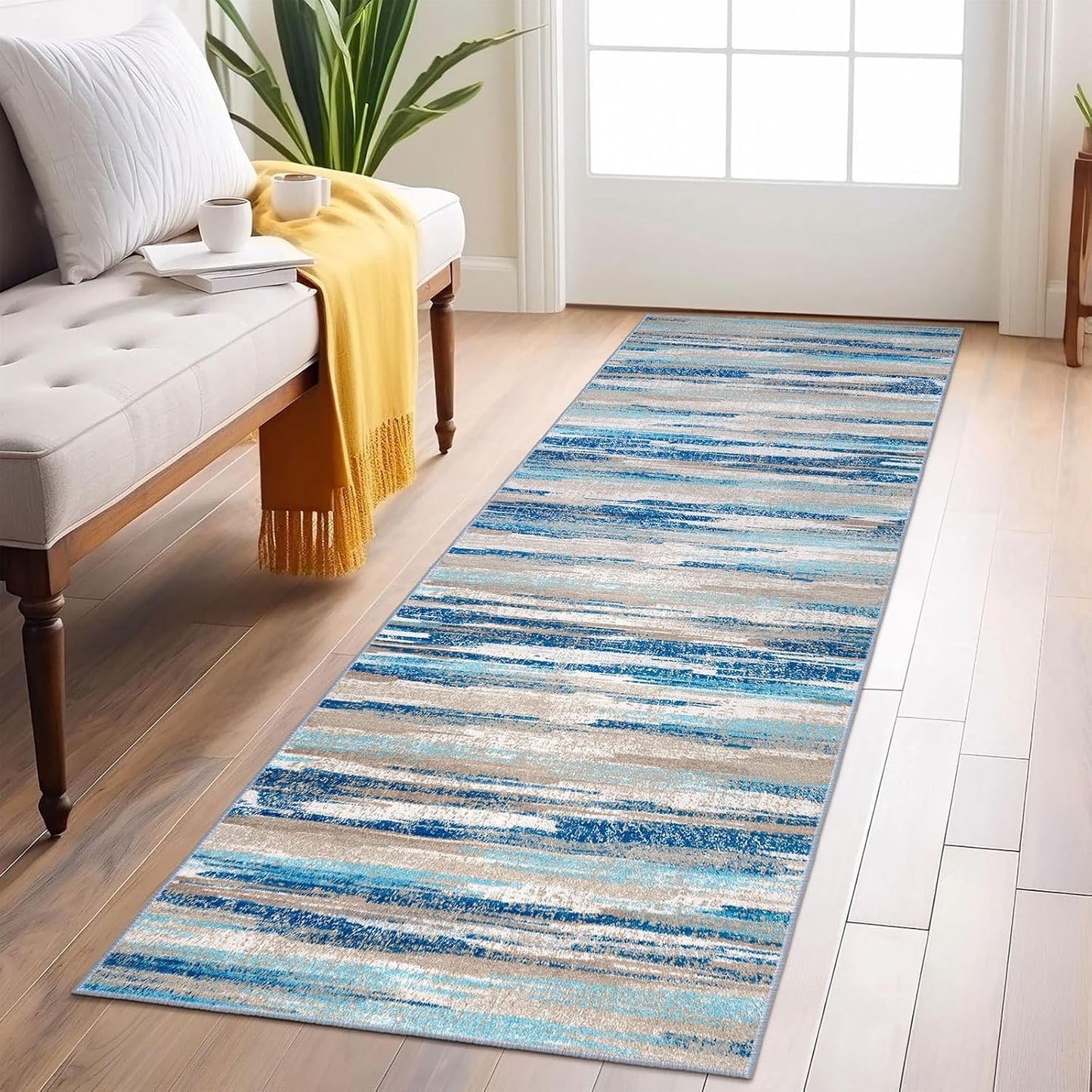 Alfombra pasillo 2x6" azul antiderrap lana sintética