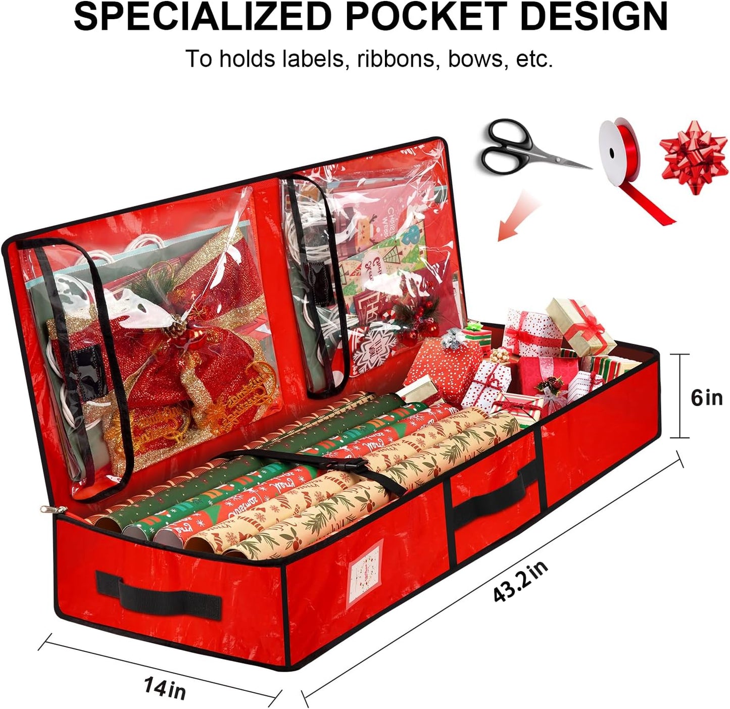 Contenedor almacenamiento regalos 43.2" PE 24 rollos