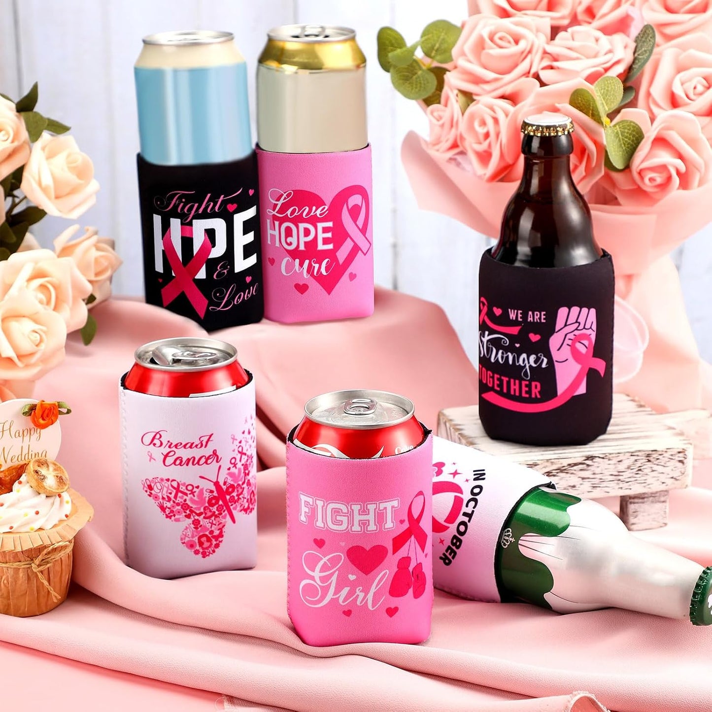 24 Fundas Enfriadores Cinta Rosa 6 Diseños