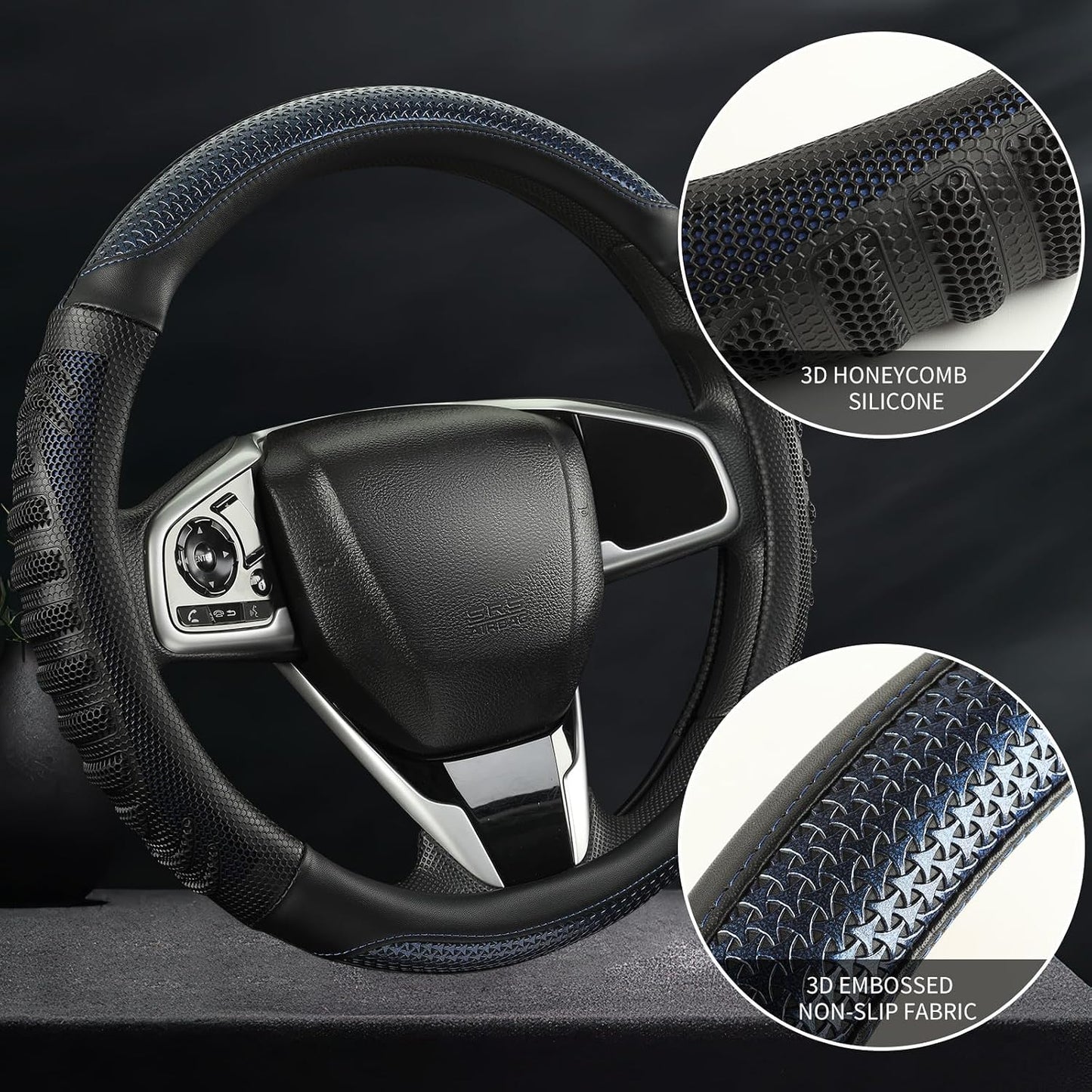 Funda volante 3D antiderrap microfibra 15" negro azul