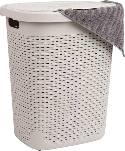 Cesta lavandería mimbre plástico marfil 50L con tapa