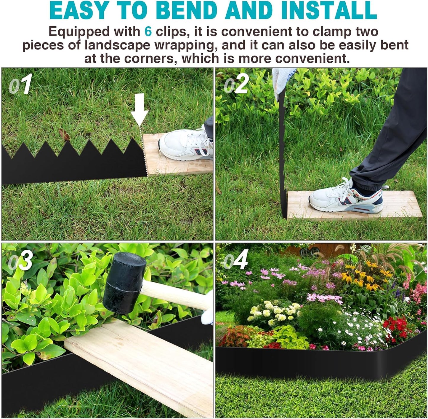Borde jardín flexible 40" x8" set 6 con 7 clips
