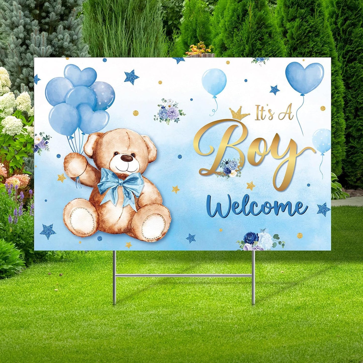 Letrero patio baby shower elefante azul y rosa