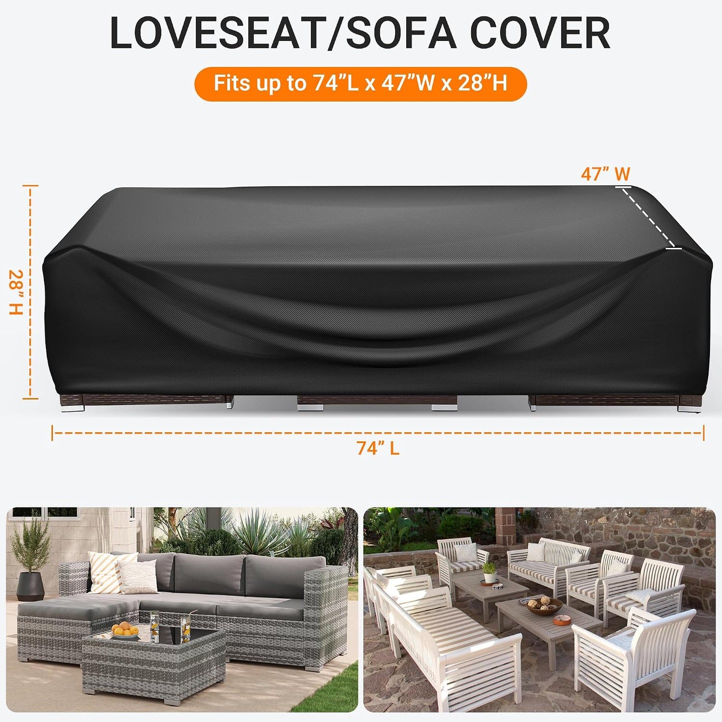 Fundas para muebles patio impermeables 74x47x28"