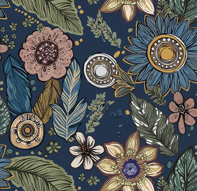 Papel tapiz bohemio azul vintage autoadhesivo extraíble
