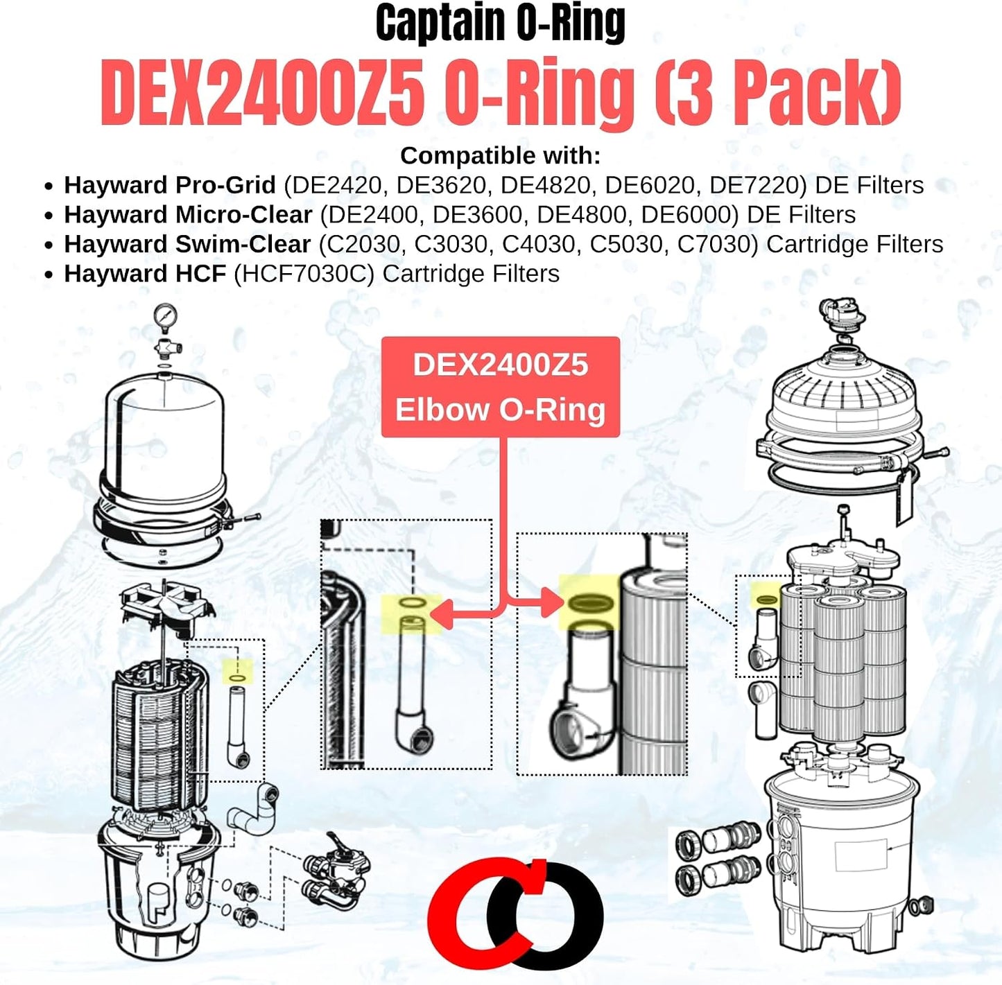 Junta tórica DEX2400Z5 para codo salida Hayward 3 pzas