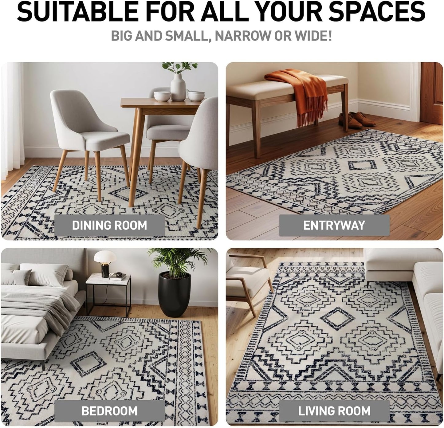 Alfombra tribal suroeste 7x10ft crema y negro sala