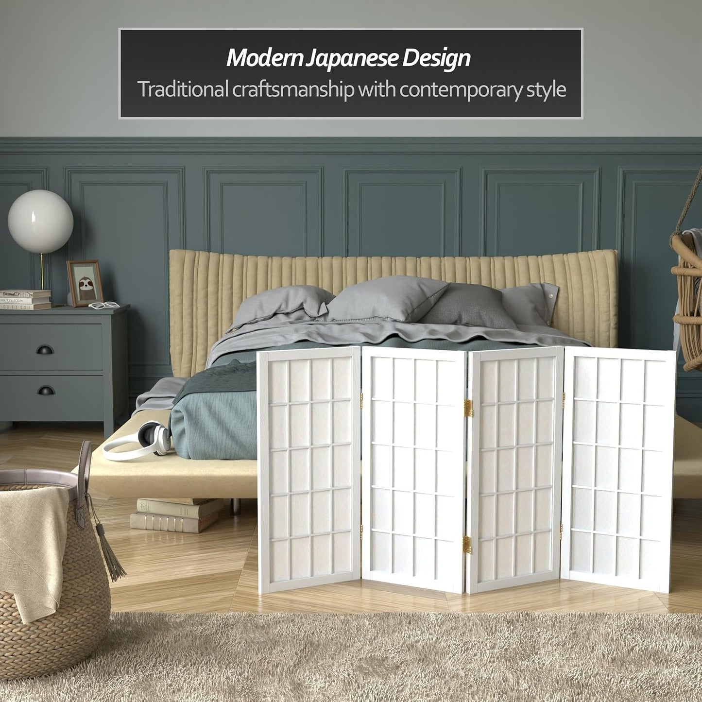 Biombo Shoji portátil 2ft madera blanco 6 colores