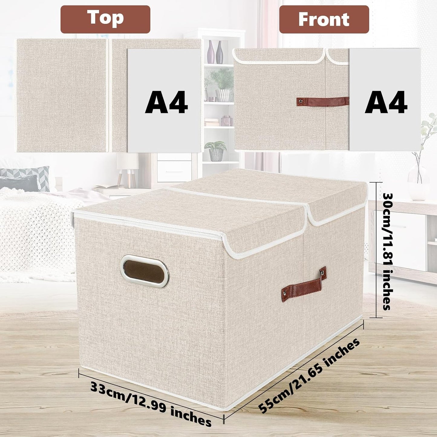 Cajas tela plegables 21.7x13x11.8" beige con tapas