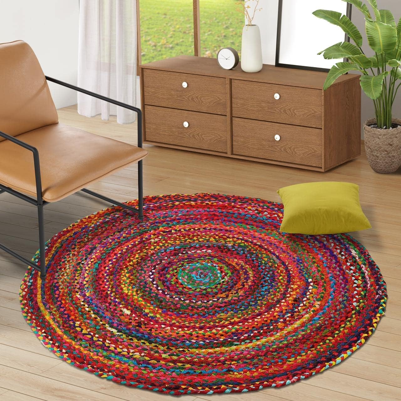 Alfombra redonda algodón 6ft estilo bohemio para interiores