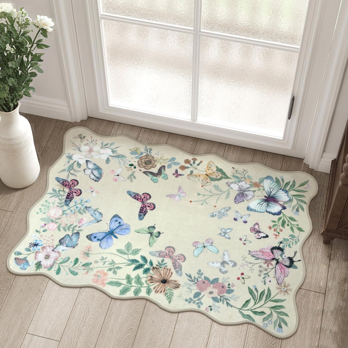 Alfombra antiderrap mariposa baño dormitorio beige