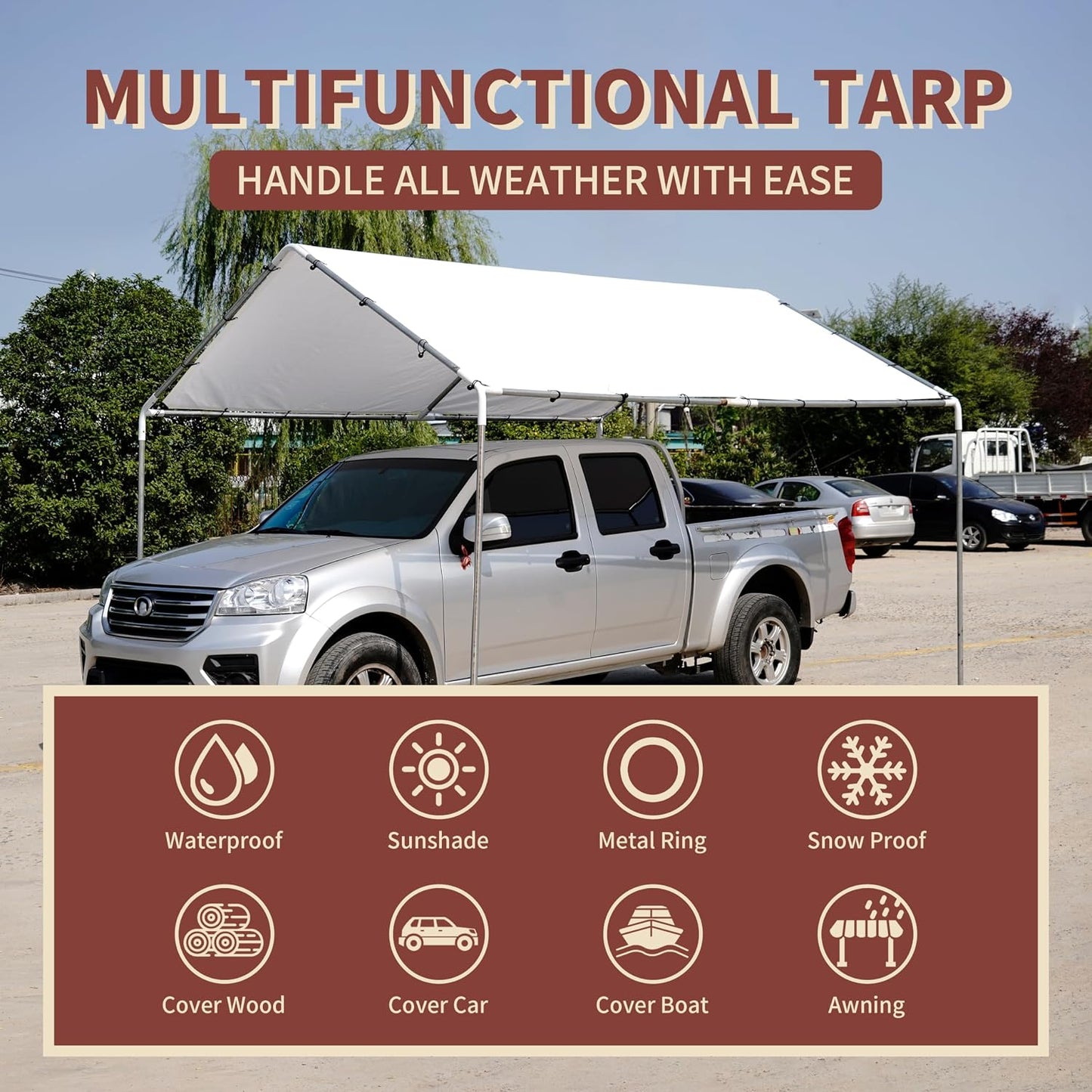 Lona blanca impermeable 12x20ft 7.5mil multiusos UV y nieve