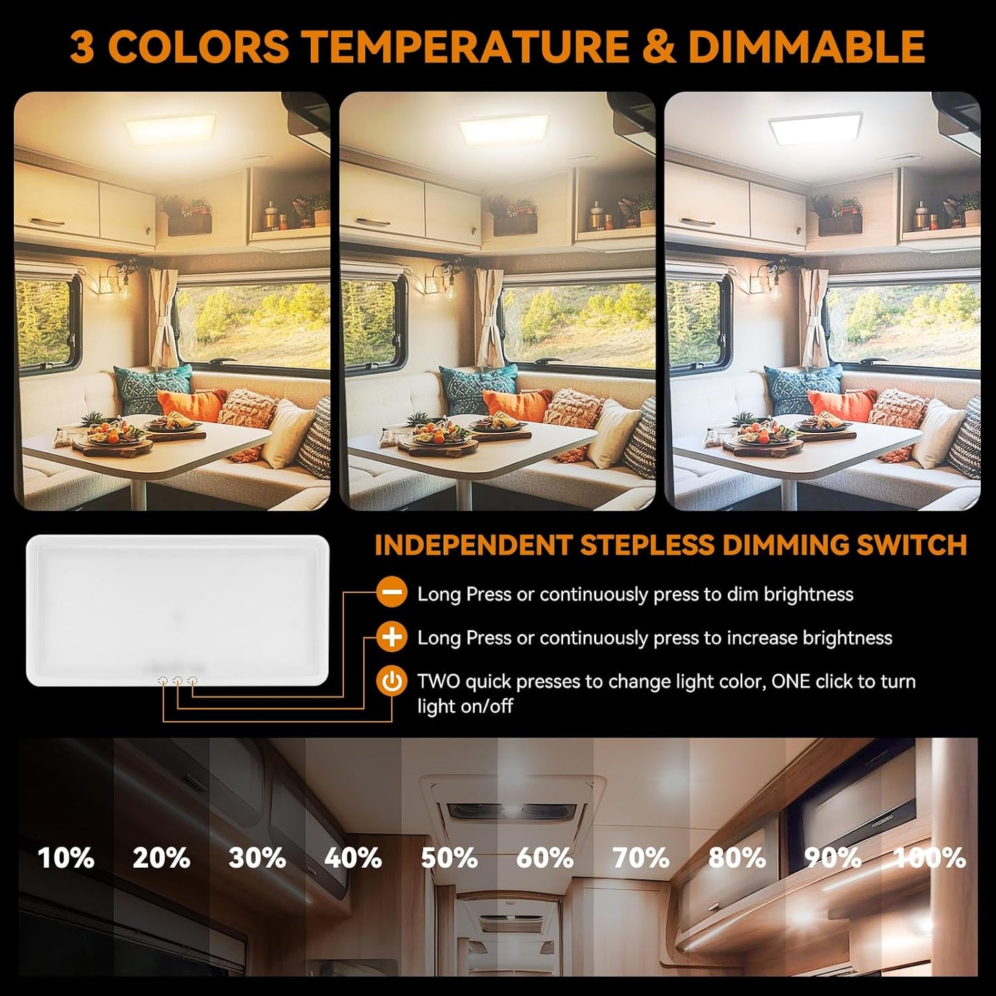 Lámpara LED RV 16.1x8 360 LEDs 3 Colores 2200LM