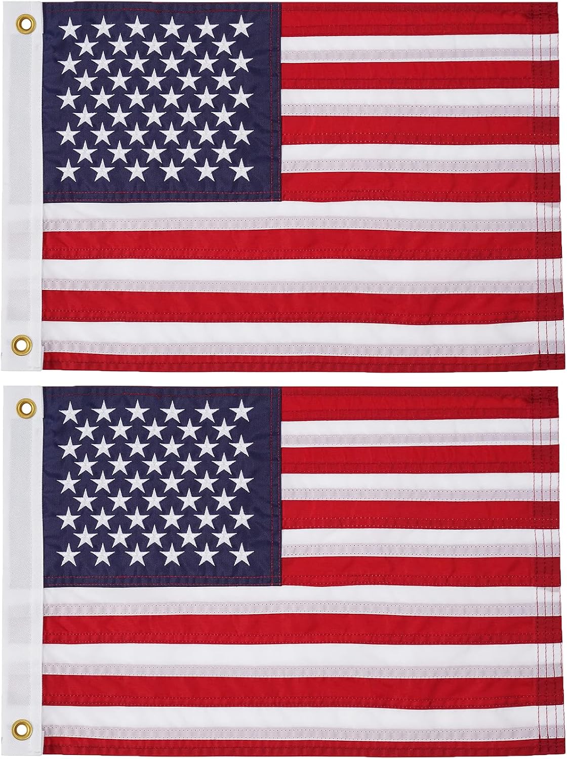 2 Banderas EE.UU. 12x18" Náuticas con Ojales Latón