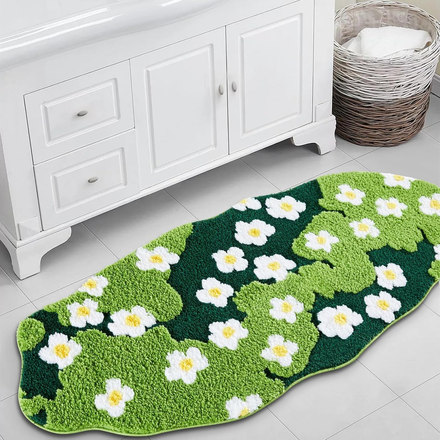 Alfombras Corredoras Baño Florales Verdes 24x52 Antiderrap