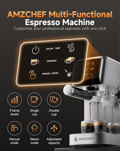 Máquina espresso AMZCHEF con molinillo dosis única y 20 bares