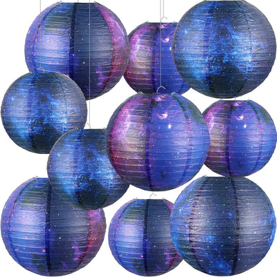 10 Linternas Papel Estampado Galaxia Colgantes